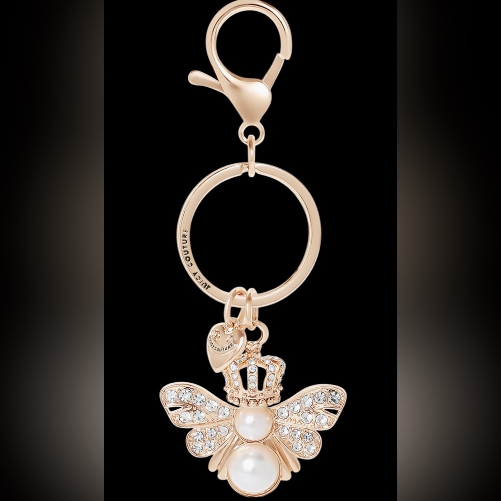 Juicy Couture Gold Keychain with Crown and Heart Charms